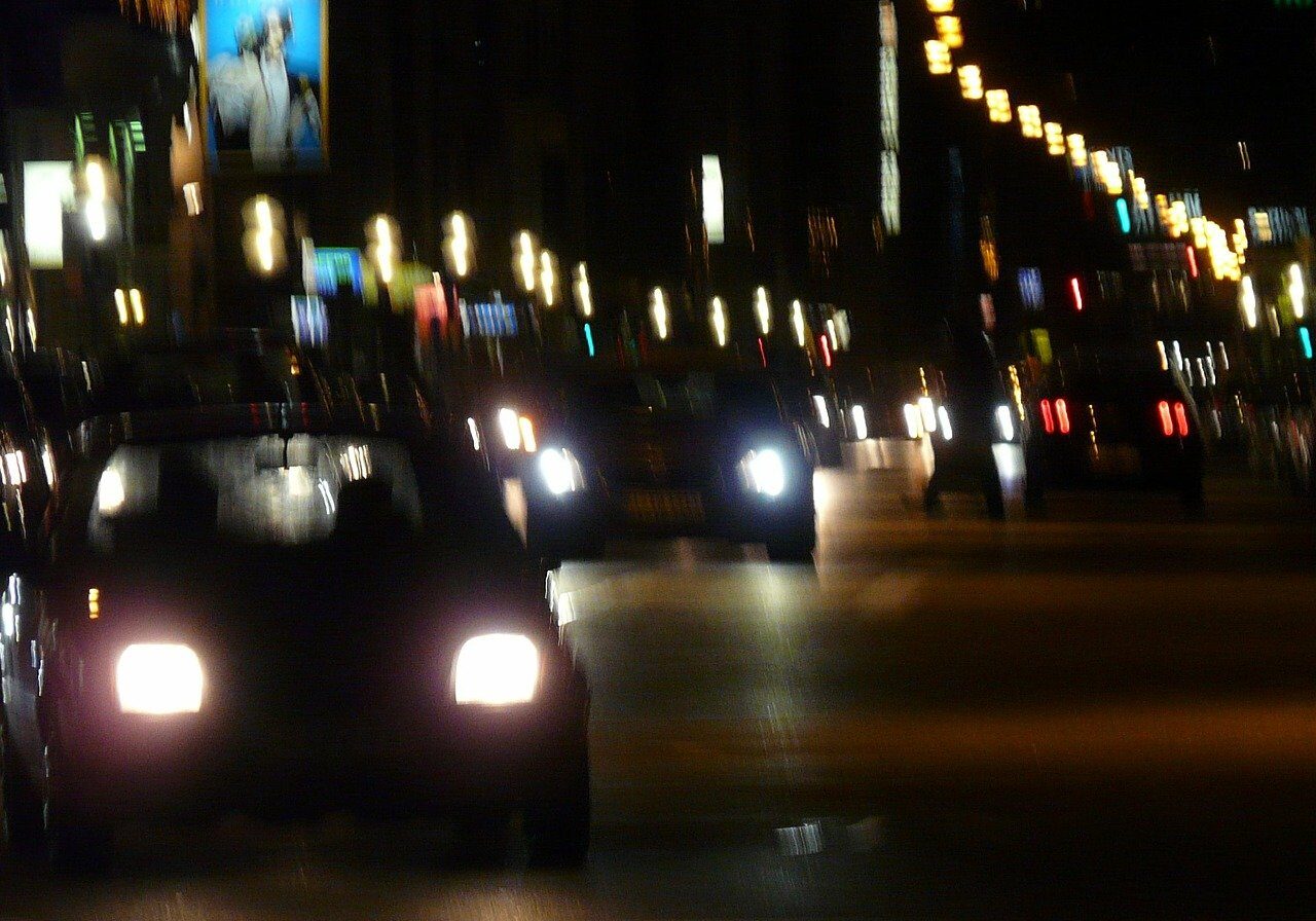 blurred lights and cars in motion at night